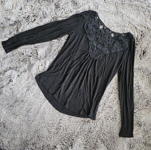 Anthropologie Meadow Rue Black Bobbin Lace Top Sz S